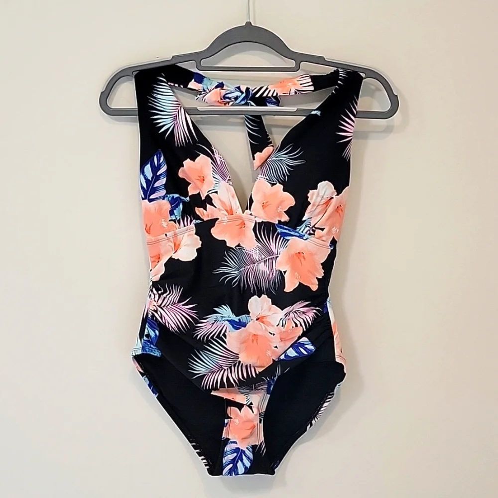 DKNY Women's Floral One Piece Halter Style Swimsuit Sz Medium NWT - Picture 6 of 11